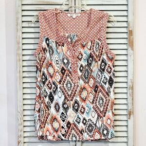 JOY JOY SOUTHWESTERN SLEEVELESS TOP Women M Red Multi Aztec Country Western Tank